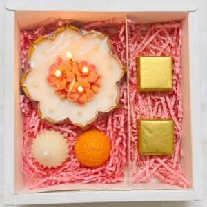 Premium Floral Urli Candle & Modak Candle with Chocolate Gift Hamper | Festive Candle Gift Set for Diwali, Raksha Bandhan & Special Occasions